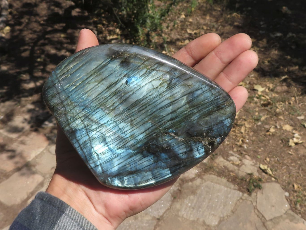 Polished Stunning Labradorite Standing Free Forms With Blue / Silver & Purple Sunset Flash x 2 From Tulear, Madagascar - TopRock
