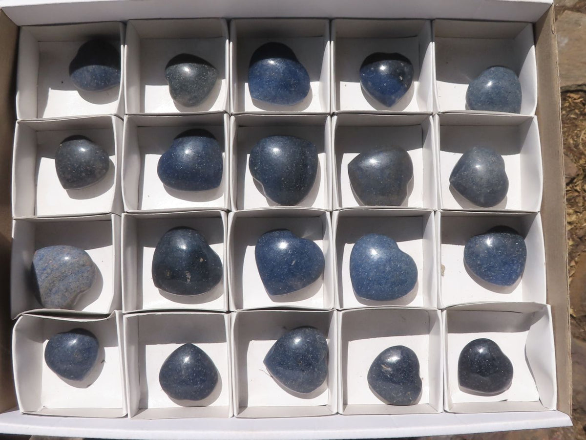 Polished Mini Blue Lazulite Hearts x 20 From Madagascar - TopRock