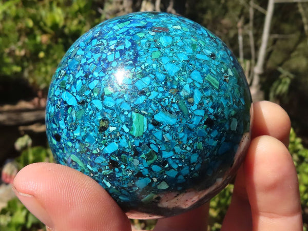 Polished Conglomerate Chrysocolla Spheres With Azurite & Malachite  x 2 From Congo - Toprock Gemstones and Minerals 