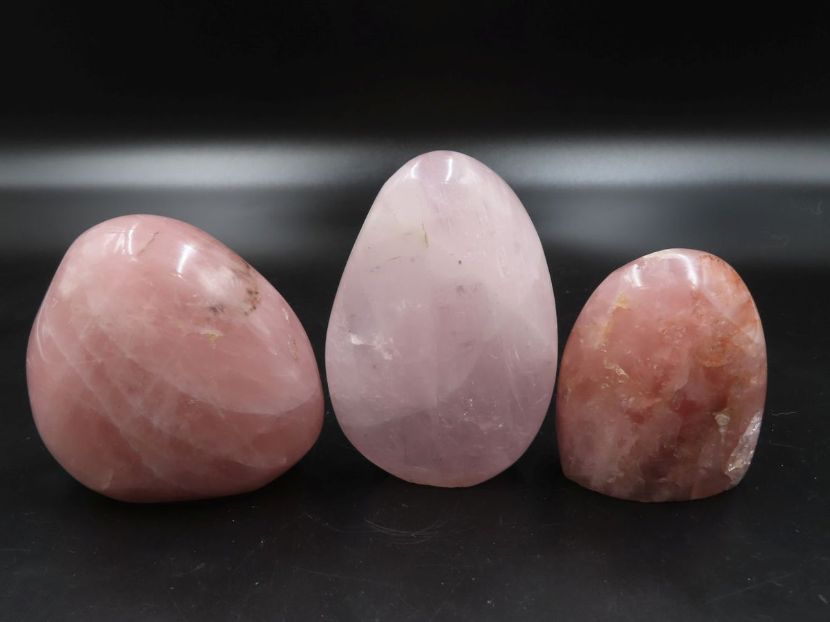 Polished Stunning Pink Rose Quartz Standing Free Forms x 3 From Madagascar - TopRock
