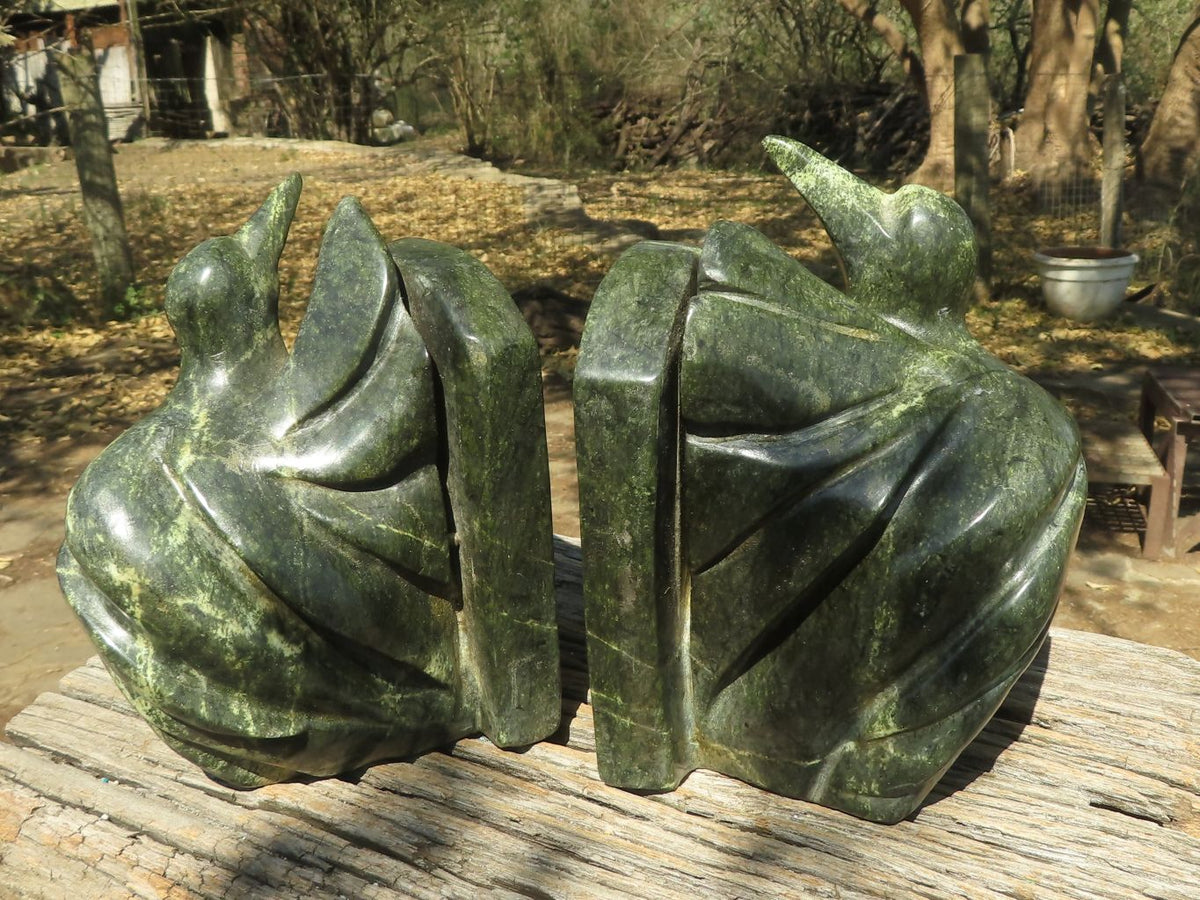 Polished Large Leopard stone Bird Book End Carvings x 2 From Zimbabwe - TopRock