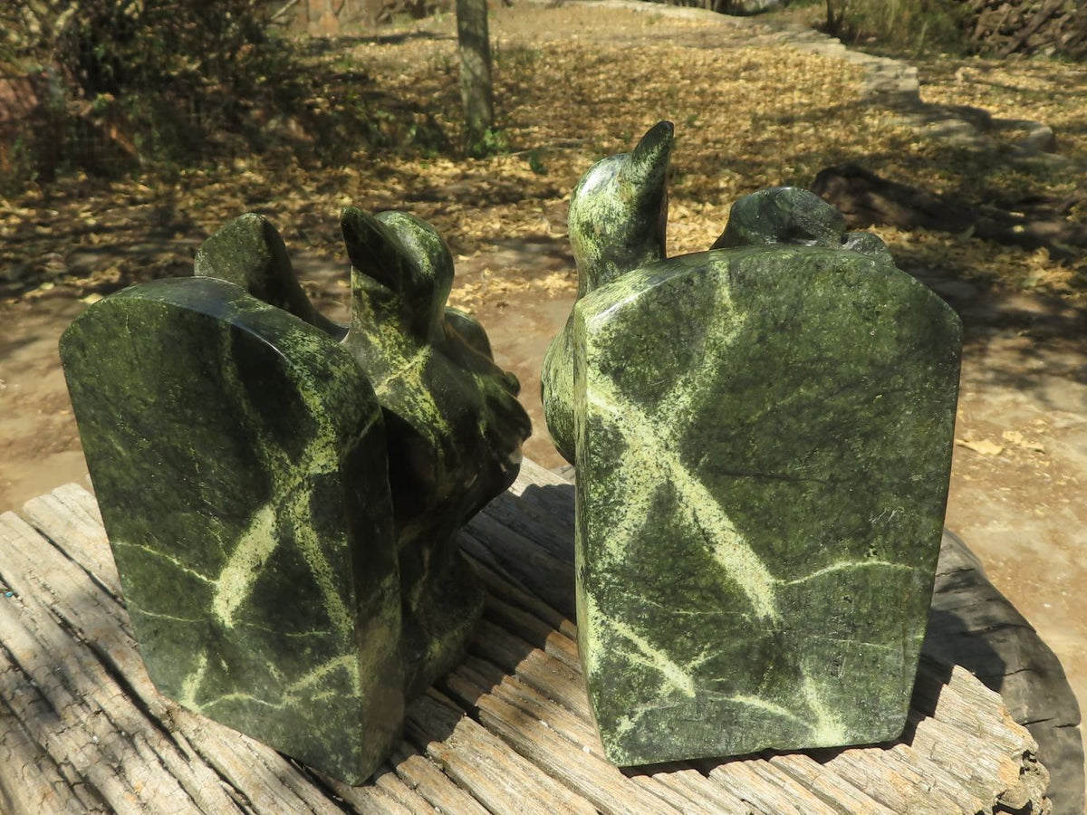 Polished Large Leopard stone Bird Book End Carvings x 2 From Zimbabwe - TopRock