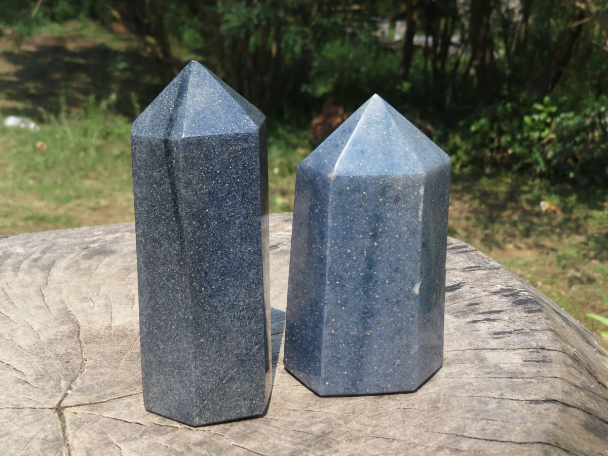 Polished Lazulite (Magnesium, Iron, and Aluminium Phosphate) Crystal Points x 2 From Madagascar - TopRock