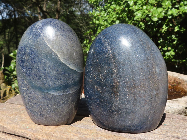 Polished Blue Lazulite Standing Free Forms  x 2 From Madagascar - Toprock Gemstones and Minerals 