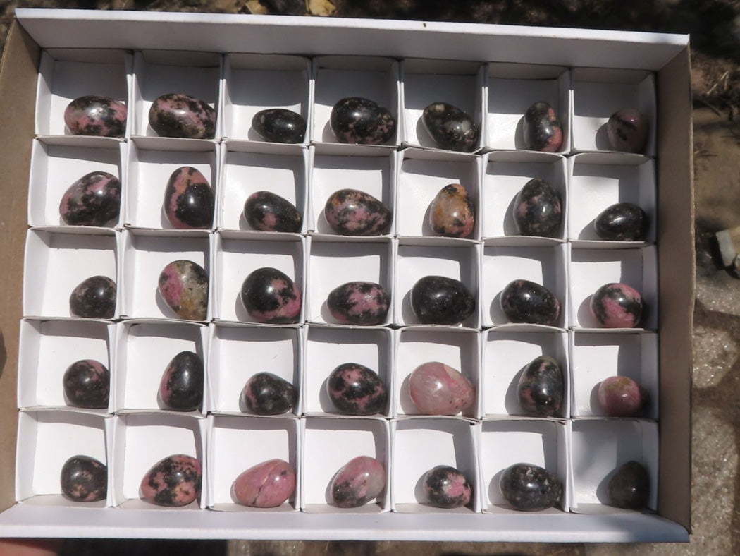 Polished Mini Pink & Black Rhodonite Eggs x 35 From Ambindavato, Madagascar - TopRock