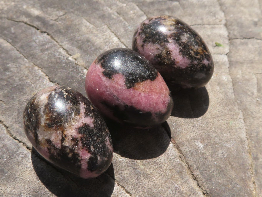 Polished Mini Pink & Black Rhodonite Eggs x 35 From Ambindavato, Madagascar - TopRock