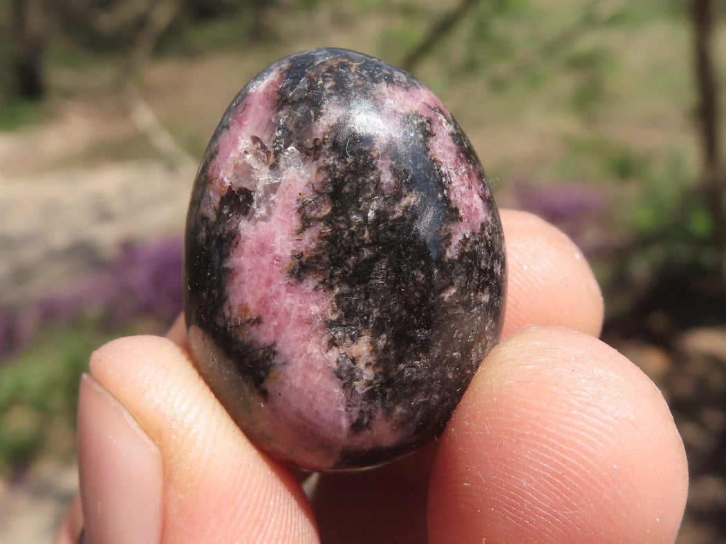 Polished Mini Pink & Black Rhodonite Eggs x 35 From Ambindavato, Madagascar - TopRock