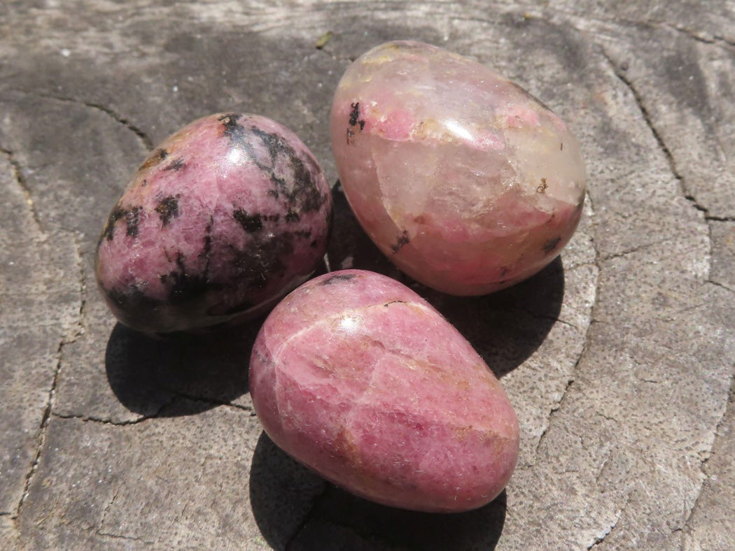 Polished Mini Pink & Black Rhodonite Eggs x 35 From Ambindavato, Madagascar - TopRock