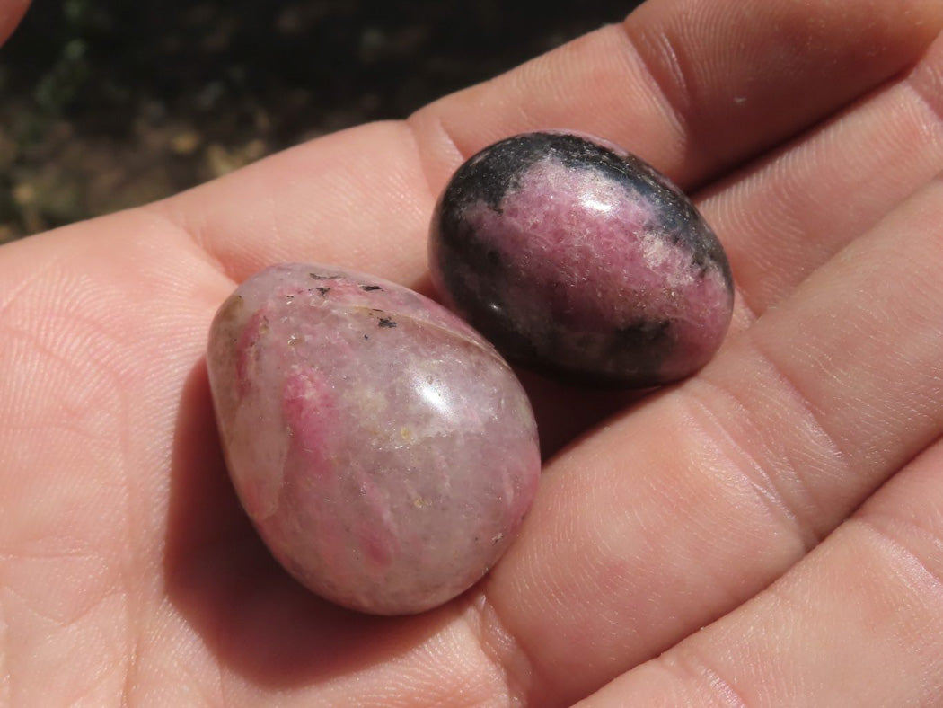 Polished Mini Pink & Black Rhodonite Eggs x 35 From Ambindavato, Madagascar - TopRock