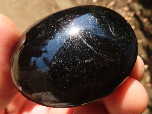 Polished Schorl Black Tourmaline Palm Stones  x 12 From Madagascar - Toprock Gemstones and Minerals 