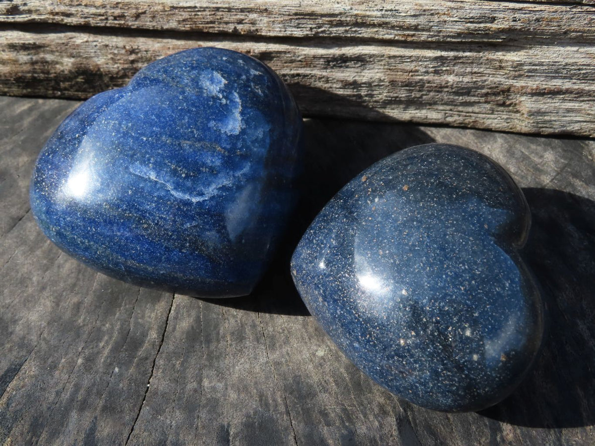 Polished Puffy Lazulite (Magnesium, Iron, and Aluminium Phosphate) Hearts x 4 From Madagascar - TopRock
