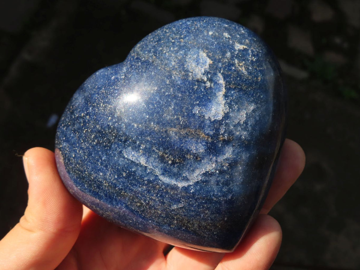 Polished Puffy Lazulite (Magnesium, Iron, and Aluminium Phosphate) Hearts x 4 From Madagascar - TopRock