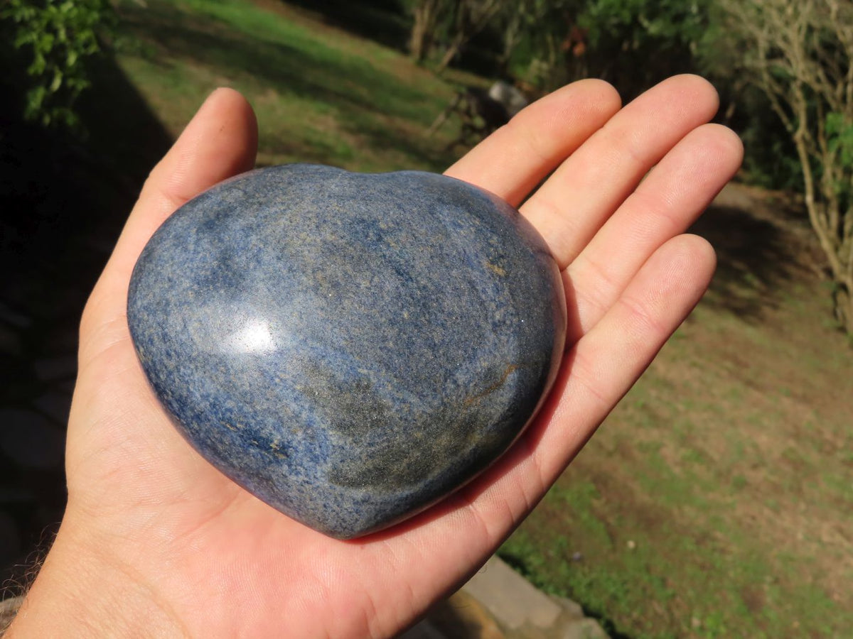 Polished Puffy Lazulite (Magnesium, Iron, and Aluminium Phosphate) Hearts x 4 From Madagascar - TopRock