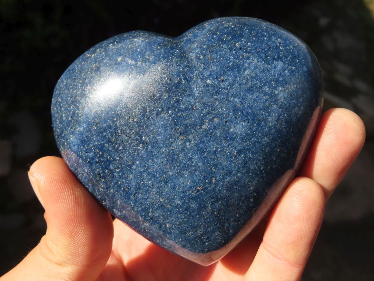 Polished Puffy Lazulite (Magnesium, Iron, and Aluminium Phosphate) Hearts x 4 From Madagascar - TopRock