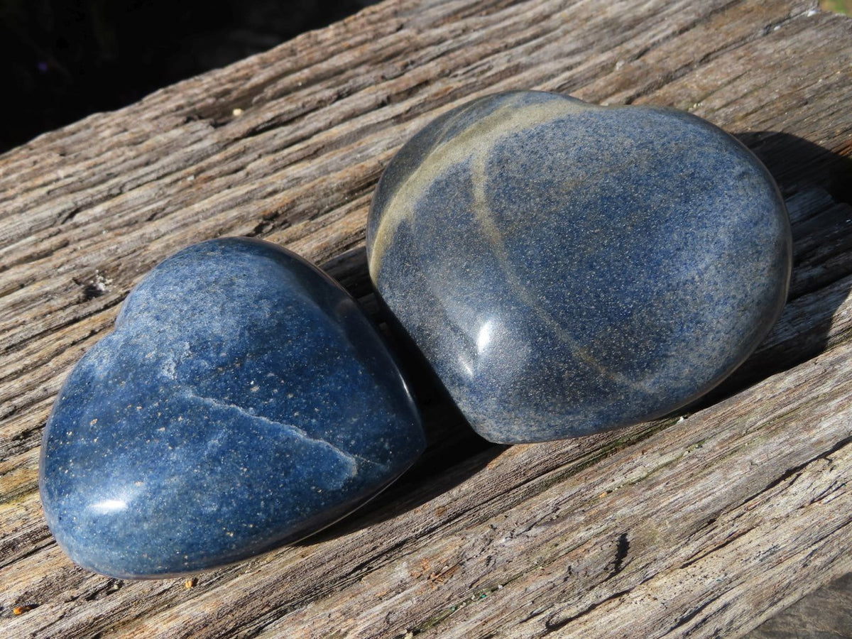 Polished Puffy Lazulite (Magnesium, Iron, and Aluminium Phosphate) Hearts x 4 From Madagascar - TopRock