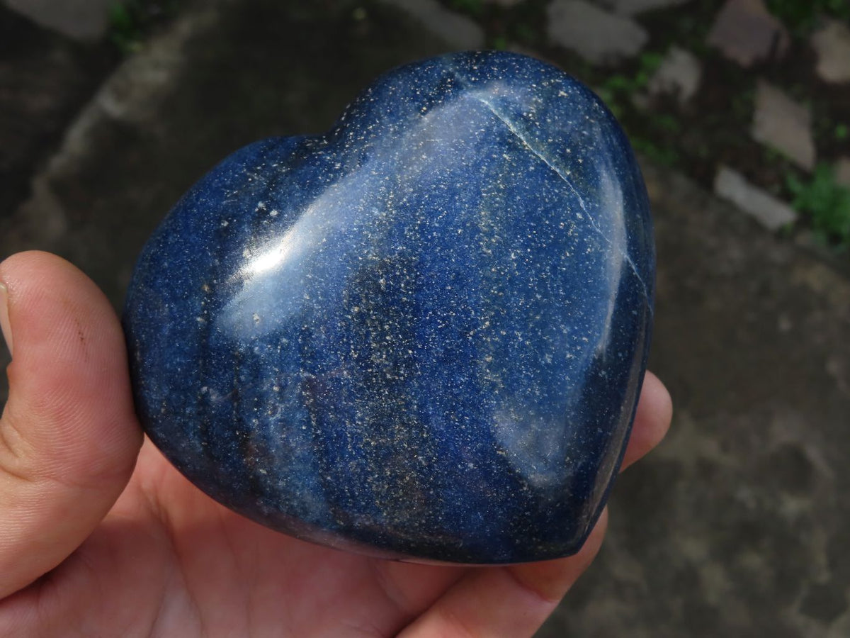 Polished Puffy Lazulite (Magnesium, Iron, and Aluminium Phosphate) Hearts x 4 From Madagascar - TopRock
