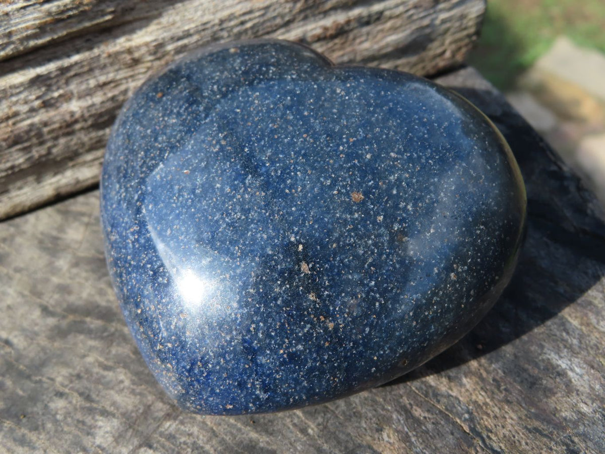 Polished Puffy Lazulite (Magnesium, Iron, and Aluminium Phosphate) Hearts x 4 From Madagascar - TopRock