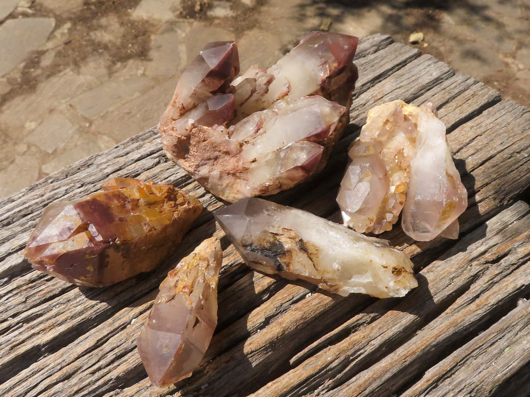 Natural Red Hematoid Phantom Quartz Crystals & Clusters x 5 From Zimbabwe - TopRock