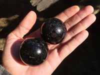 Polished Rare Sparkling Blue Iolite / Water Sapphire Spheres  x 12 From Madagascar - Toprock Gemstones and Minerals