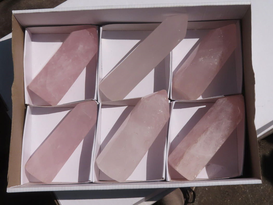 Polished Semi Gemmy Pink Rose Quartz Points x 6 From Madagascar - TopRock