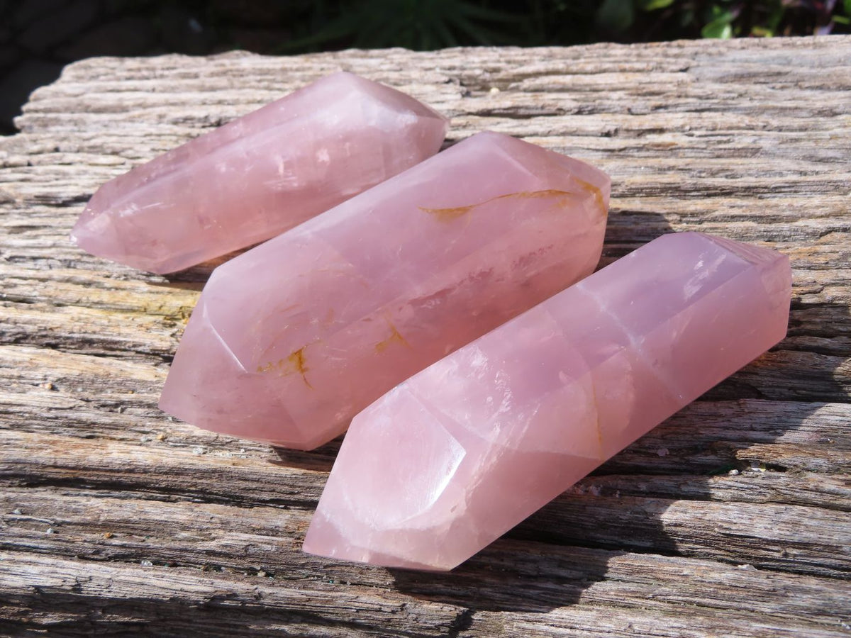 Polished Super Gemmy Pink Rose Quartz Double Terminated Points x 6 From Madagascar - TopRock