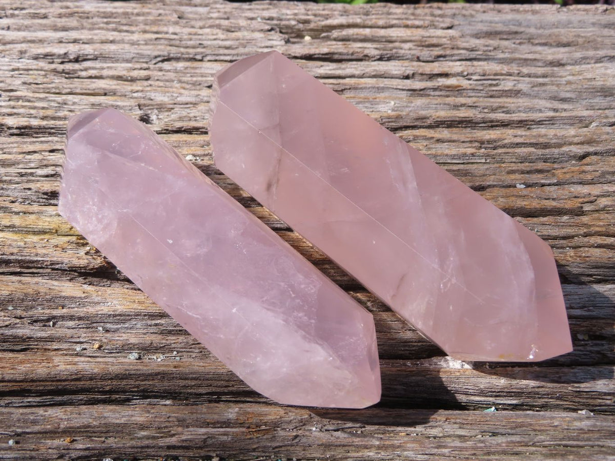 Polished Super Gemmy Pink Rose Quartz Double Terminated Points x 6 From Madagascar - TopRock