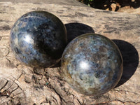 Polished Iolite / Water Sapphire Spheres  x 2 From Madagascar - Toprock Gemstones and Minerals