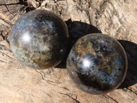 Polished Iolite / Water Sapphire Spheres  x 2 From Madagascar - Toprock Gemstones and Minerals
