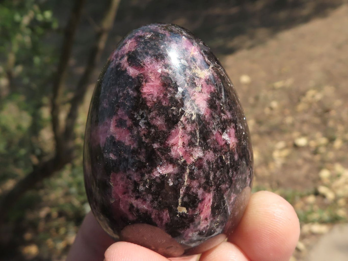 Polished Pink & Black Rhodonite Eggs x 6 From Ambindavato, Madagascar - TopRock