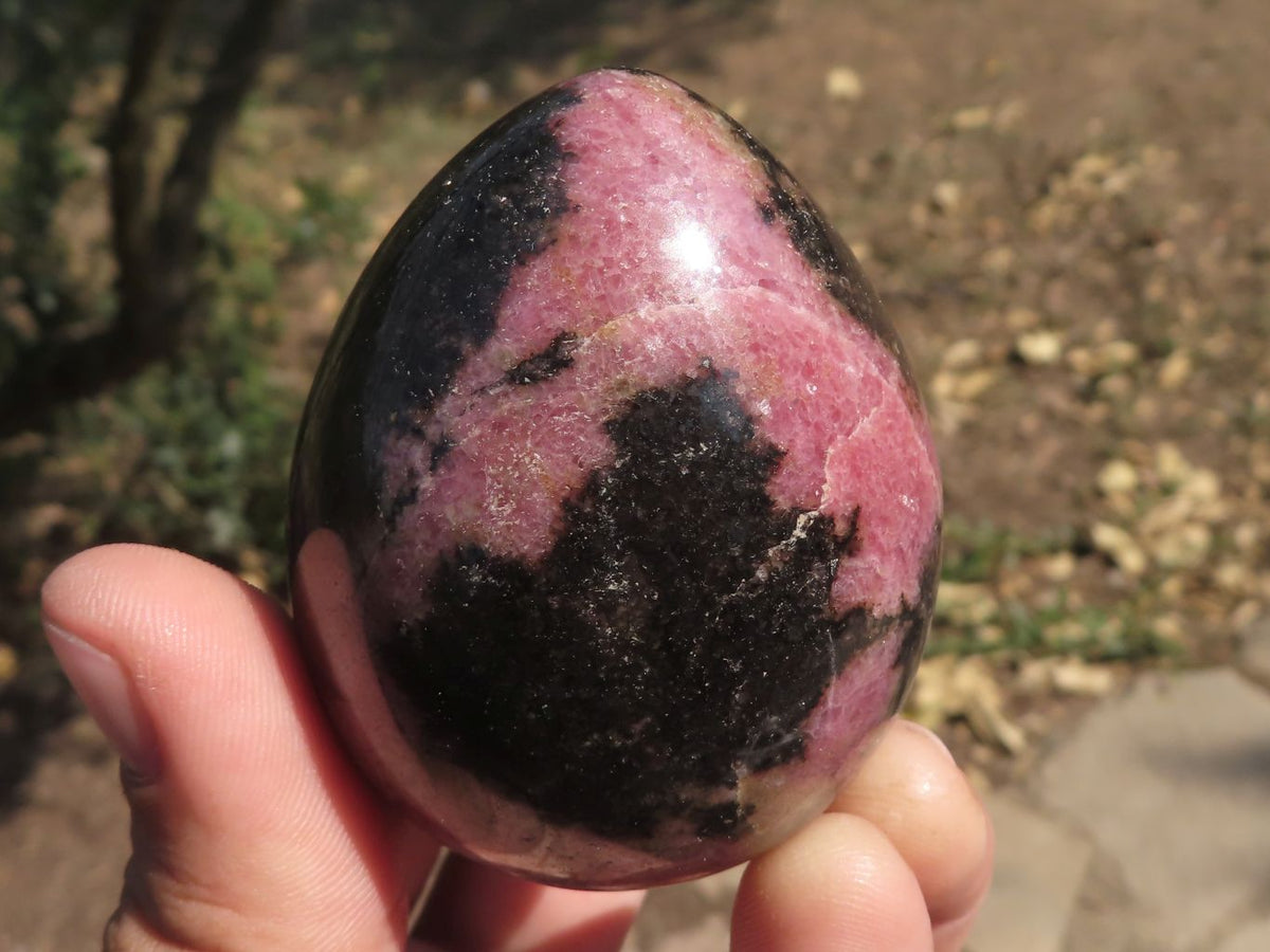Polished Pink & Black Rhodonite Eggs x 6 From Ambindavato, Madagascar - TopRock