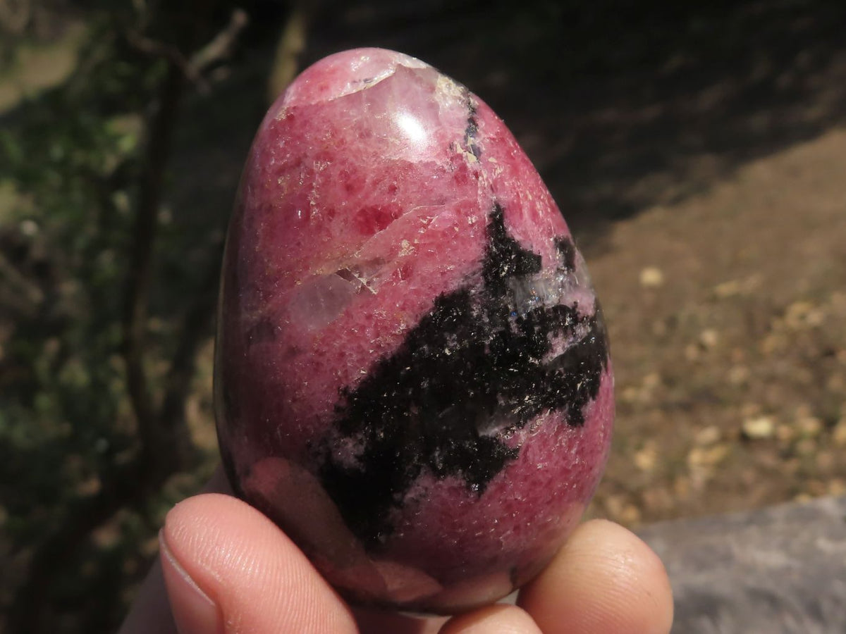 Polished Pink & Black Rhodonite Eggs x 6 From Ambindavato, Madagascar - TopRock