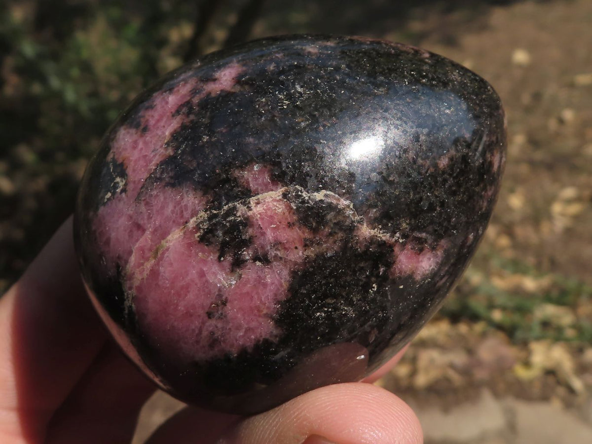 Polished Pink & Black Rhodonite Eggs x 6 From Ambindavato, Madagascar - TopRock