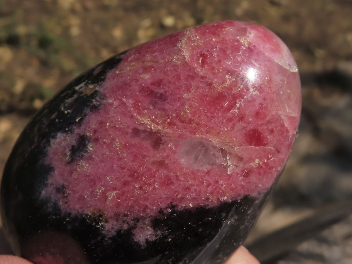Polished Pink & Black Rhodonite Eggs x 6 From Ambindavato, Madagascar - TopRock