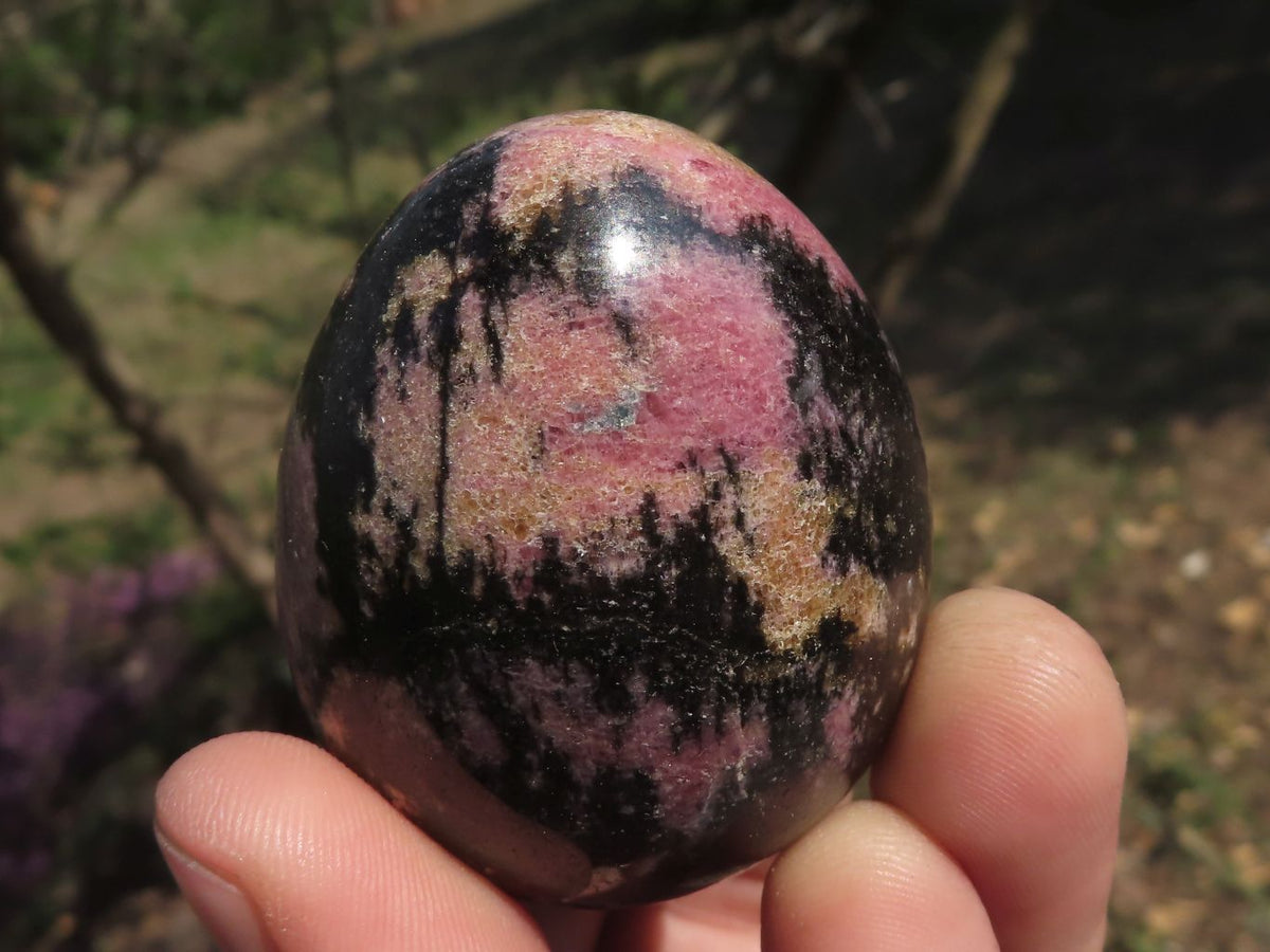 Polished Pink & Black Rhodonite Eggs x 6 From Ambindavato, Madagascar - TopRock