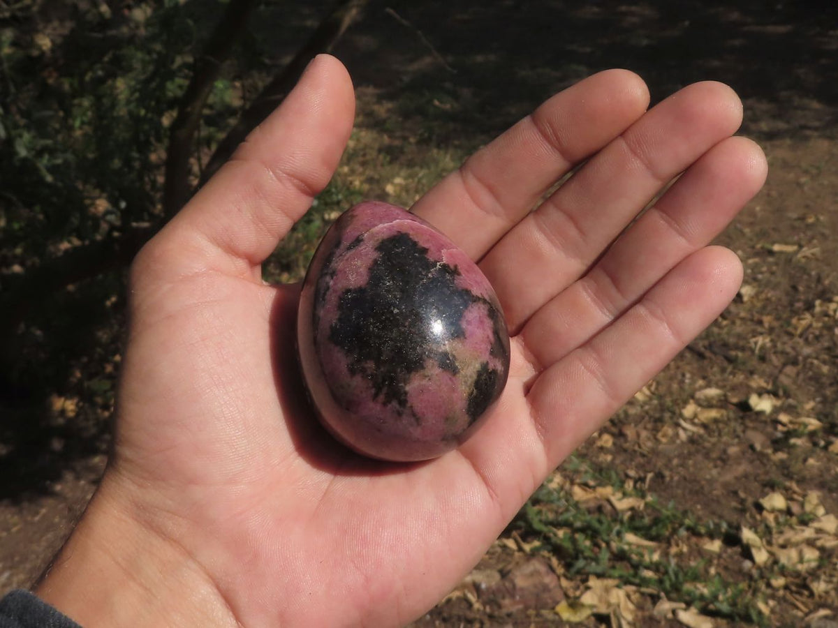 Polished Pink & Black Rhodonite Eggs x 6 From Ambindavato, Madagascar - TopRock