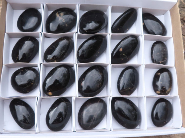 Polished Schorl Black Tourmaline Palm Stones  x 20 From Madagascar - Toprock Gemstones and Minerals 