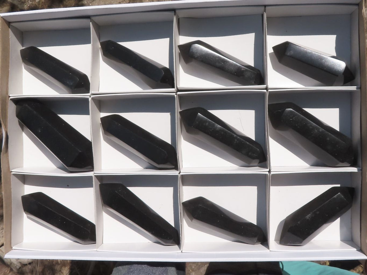Polished Double Terminated Black Basalt Points x 12 From Madagascar - TopRock