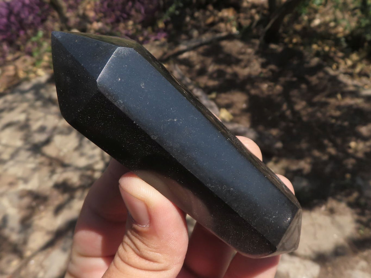 Polished Double Terminated Black Basalt Points x 12 From Madagascar - TopRock