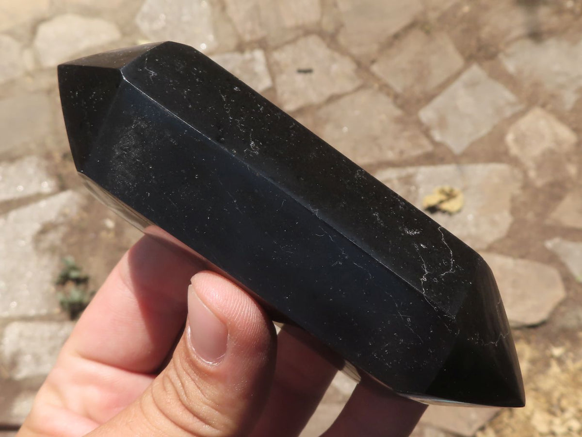 Polished Double Terminated Black Basalt Points x 12 From Madagascar - TopRock
