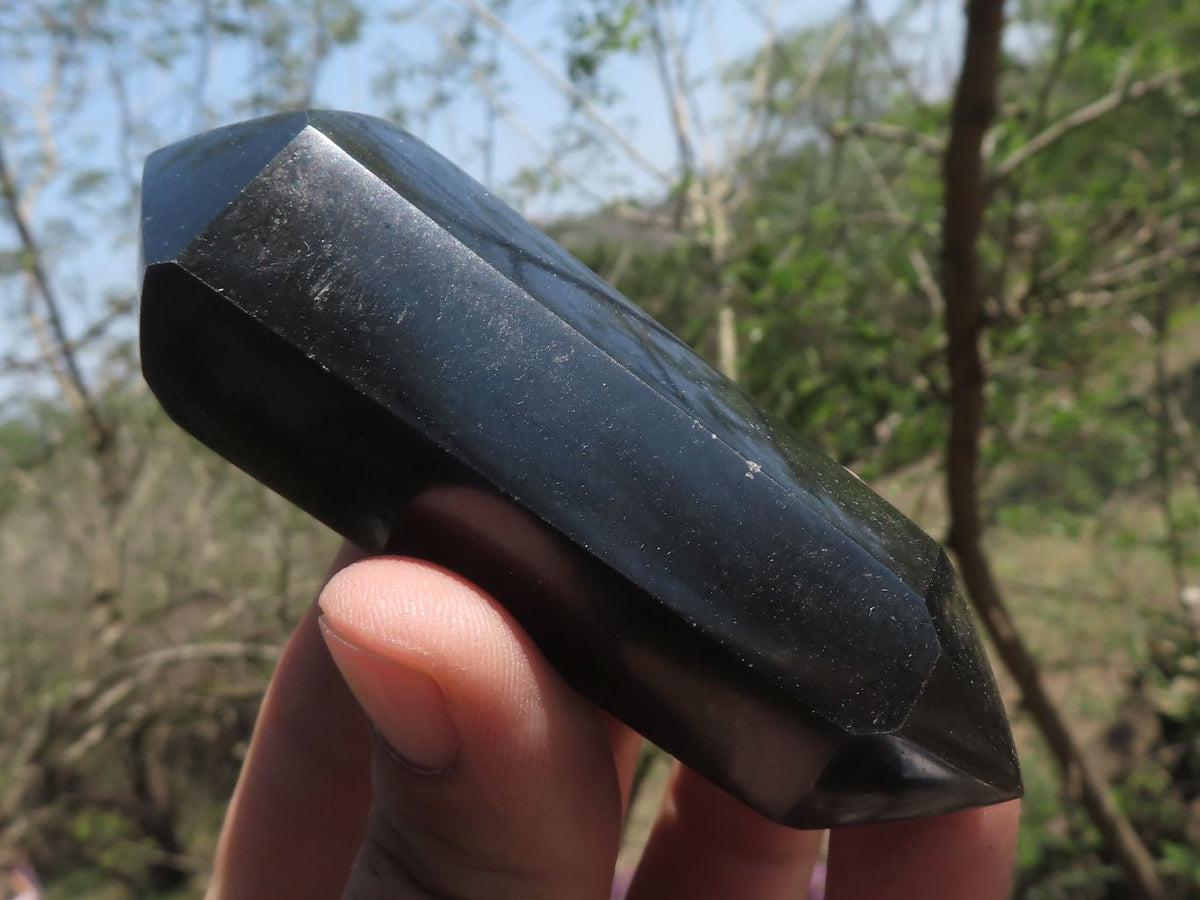 Polished Double Terminated Black Basalt Points x 12 From Madagascar - TopRock