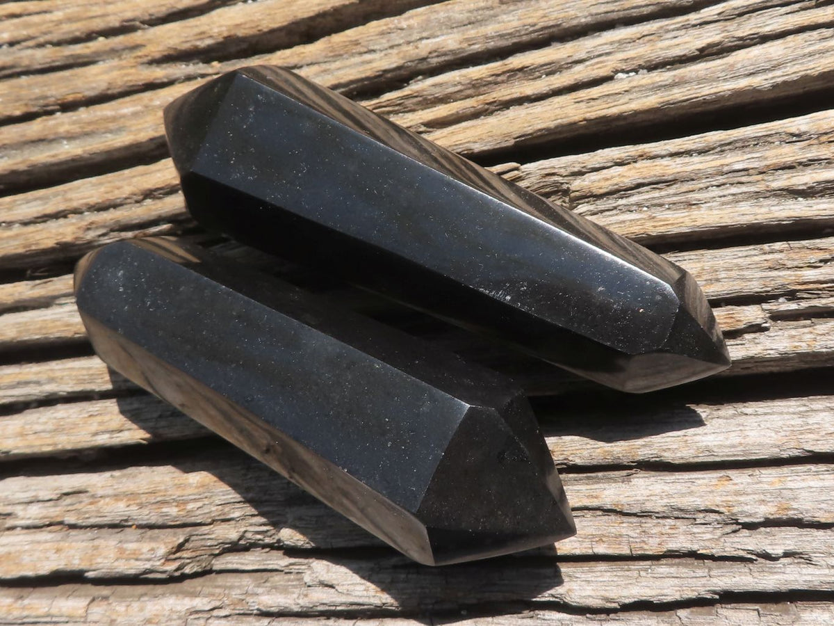 Polished Double Terminated Black Basalt Points x 12 From Madagascar - TopRock