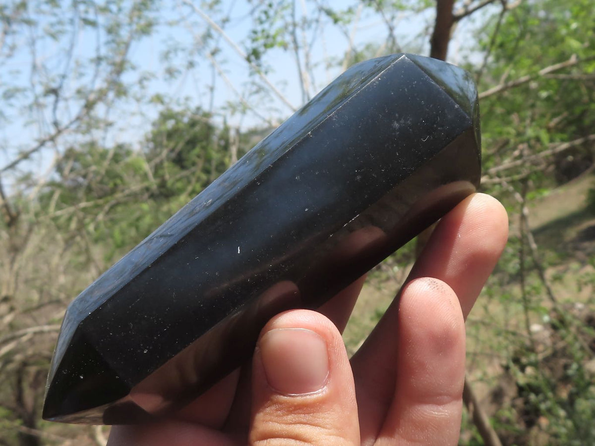 Polished Double Terminated Black Basalt Points x 12 From Madagascar - TopRock