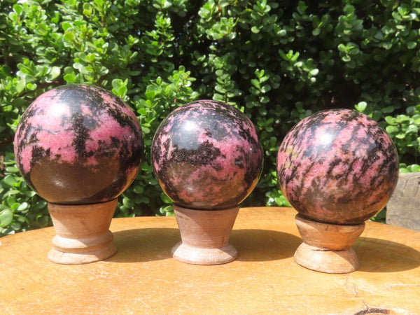 Polished Red Rhodonite Spheres x 3 From Ambindavato, Madagascar - TopRock
