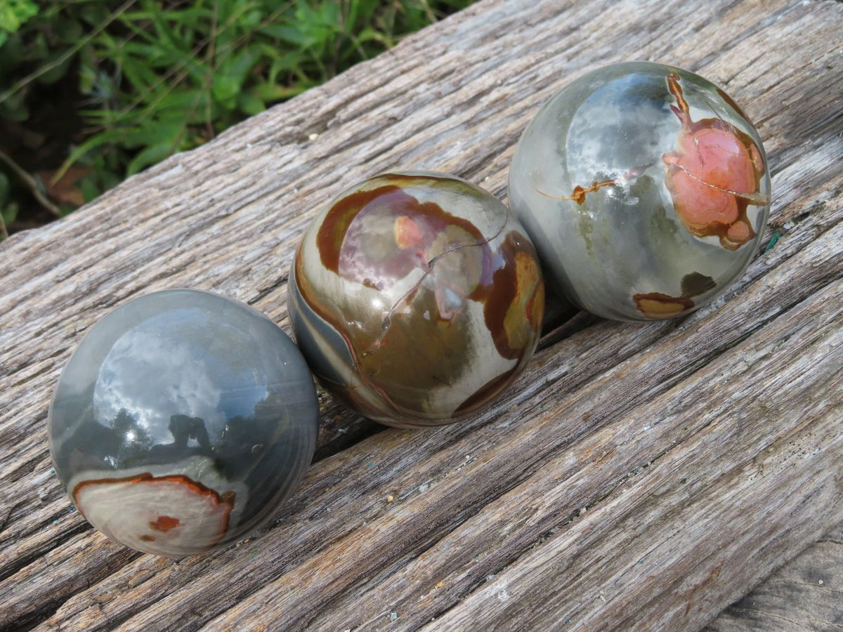 Polished Polychrome Jasper Spheres x 3 From Mahajanga, Madagascar - TopRock