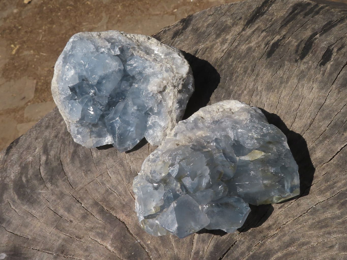 Natural Blue Celestite Specimens With Large Cubic Crystals x 2 From Sakoany, Madagascar - TopRock