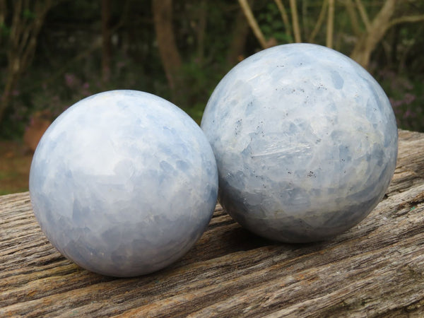 Polished Highly Selected Blue Calcite Sphere x 2 From Ihadilalana, Madagascar - TopRock