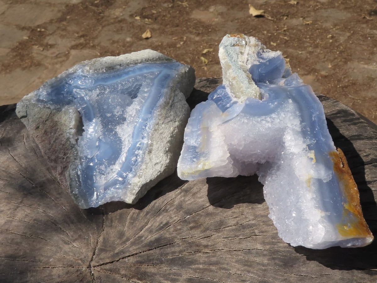 Natural Blue Lace Agate Geode Specimens x 2 From Nsanje, Malawi - TopRock