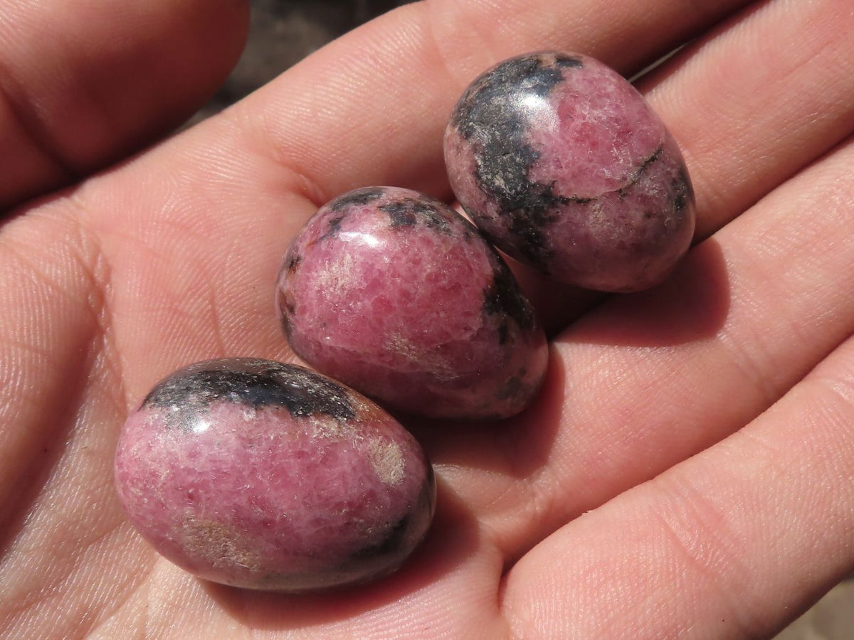 Polished Mini Pink & Black Rhodonite Eggs x 35 From Ambindavato, Madagascar - TopRock