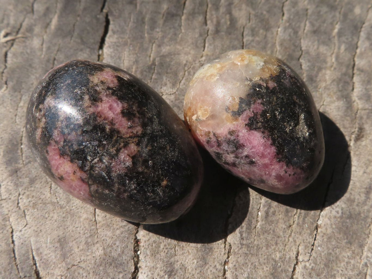 Polished Mini Pink & Black Rhodonite Eggs x 35 From Ambindavato, Madagascar - TopRock