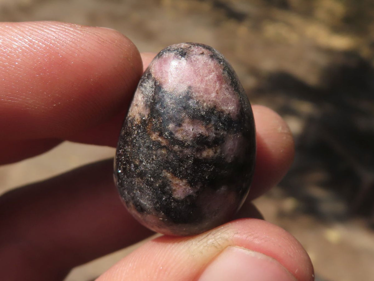 Polished Mini Pink & Black Rhodonite Eggs x 35 From Ambindavato, Madagascar - TopRock